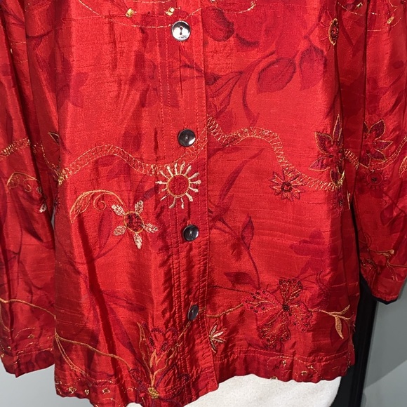 VNTG 100% SILK APPLIQUÉ EMBROIDERED LIGHTWEIGHT JACKET GOLD STITCHING HAND MADE - Picture 3 of 16